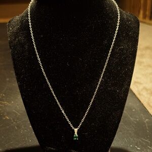 Delicate Silver Necklace with Green Pendant